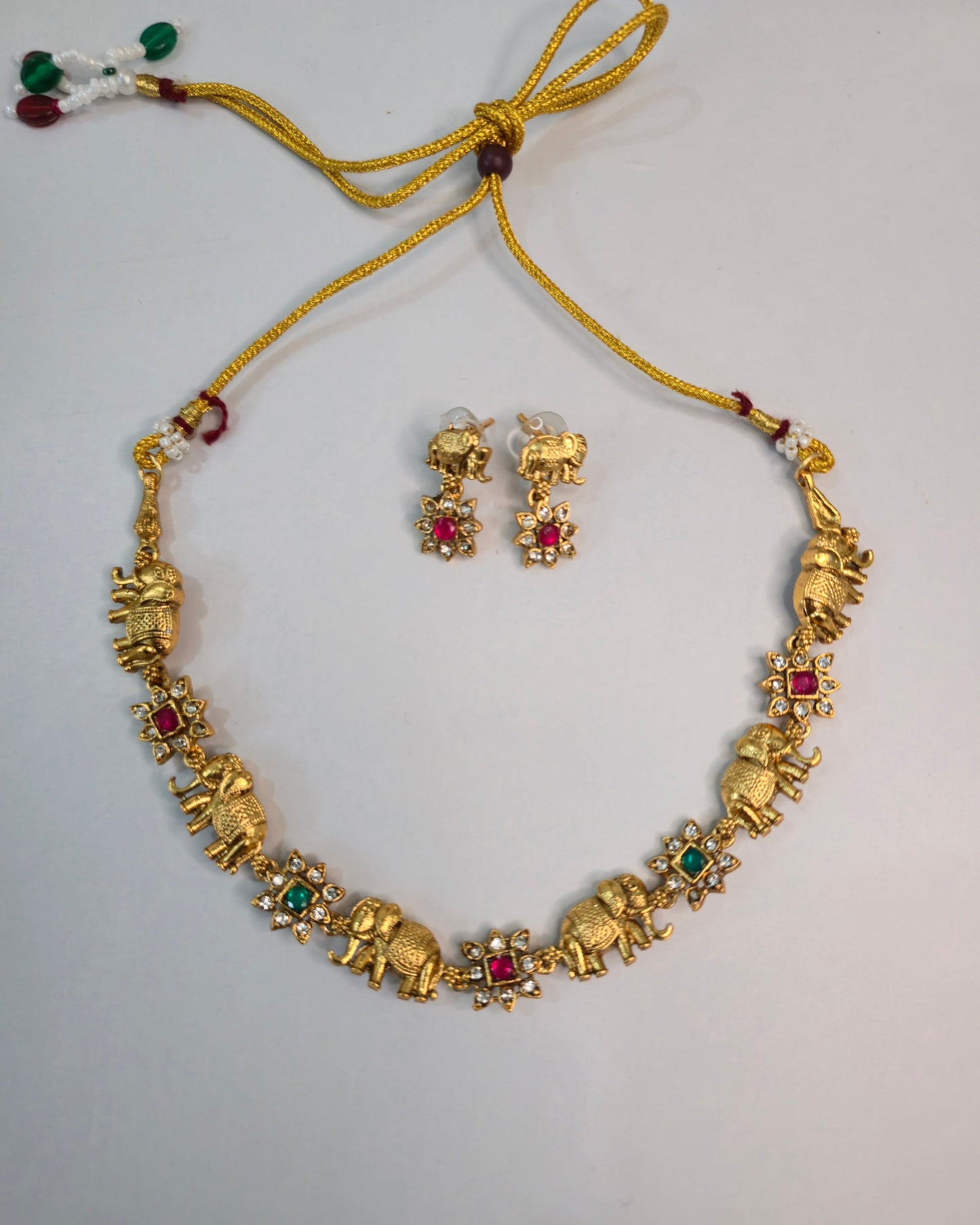 Elephant Floral Motif Necklace Set