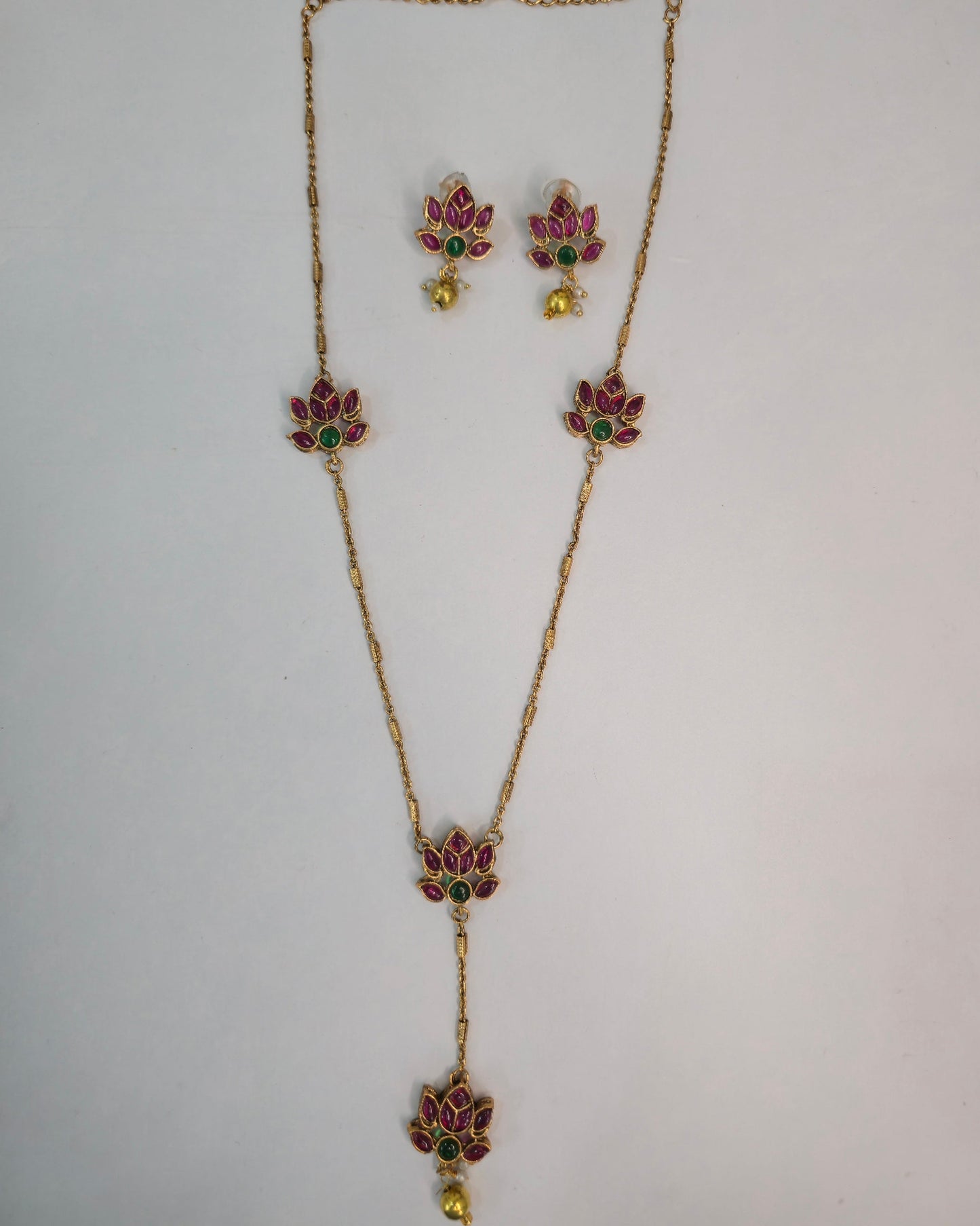 Lotus Drop Long Necklace Set