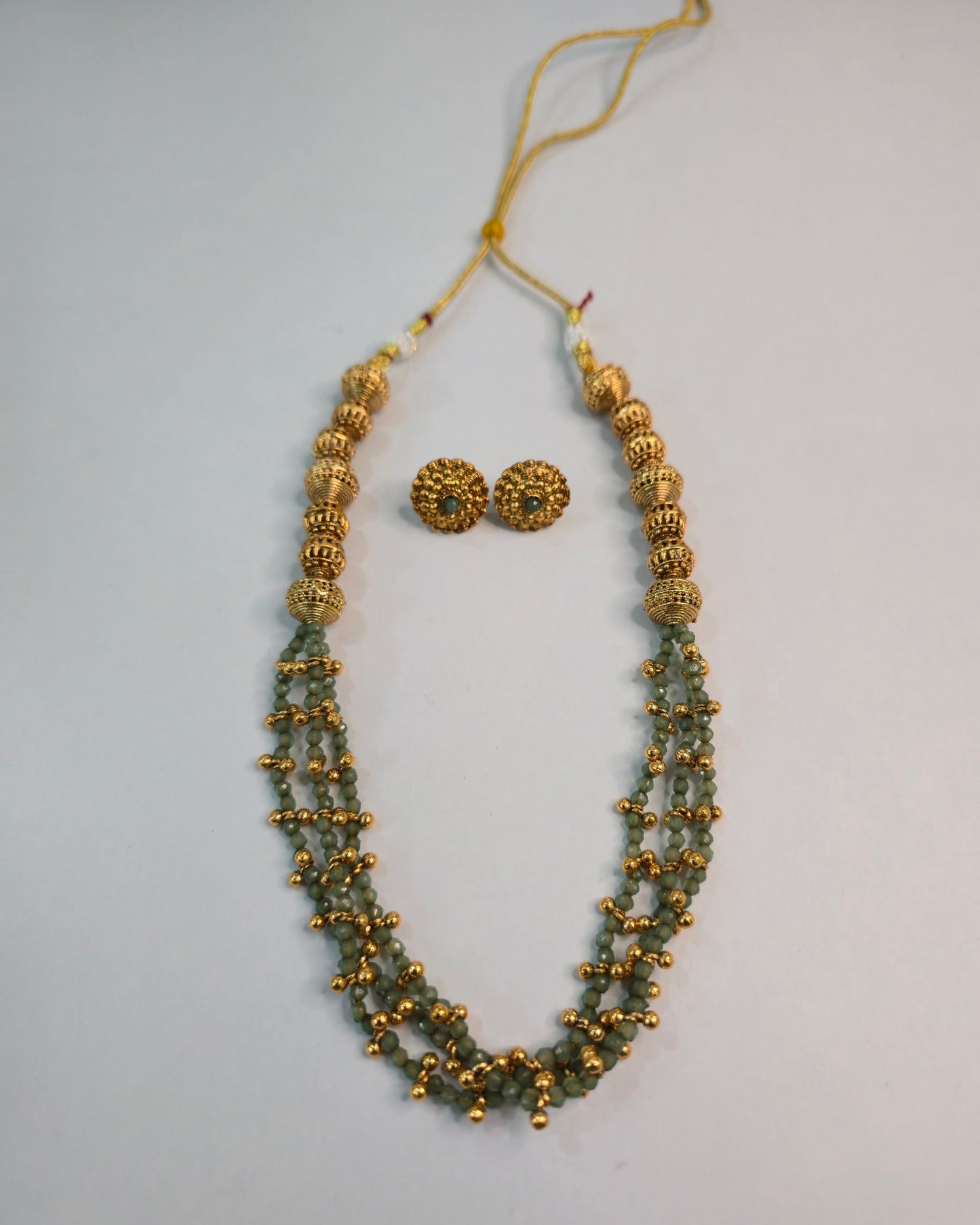 Aadhya Green Beaded Layered Necklace Set