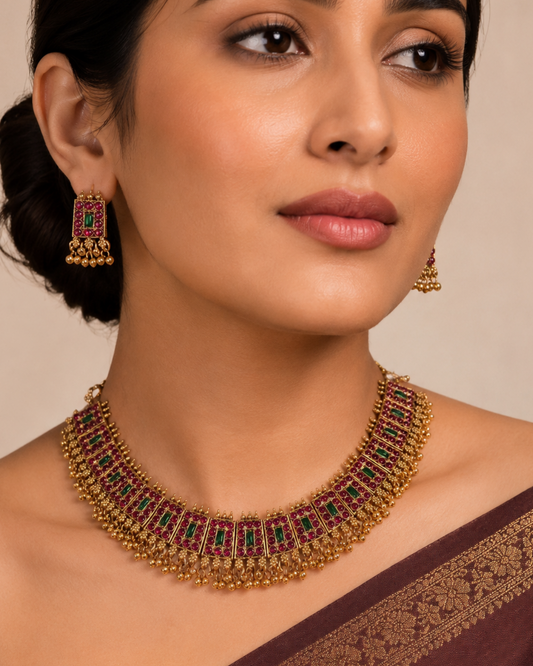 Charvi Ruby Green Necklace Set