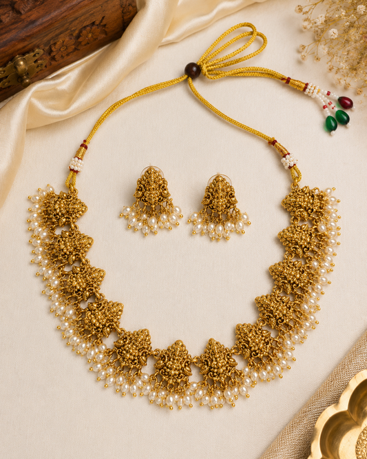 Lakshmi Pearl Fringe Necklace Set