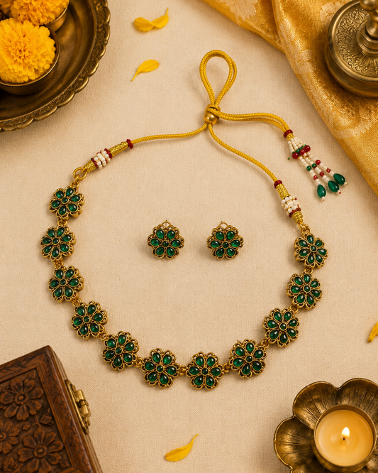 Emerald Floral Necklace Set