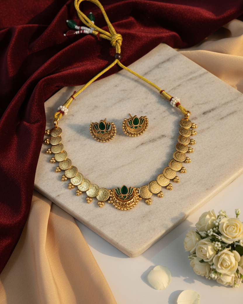 Coin Lotus Necklace Set