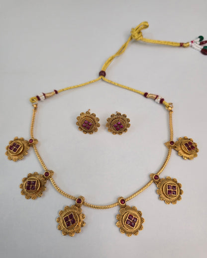 Floral Ruby Motif Necklace Set