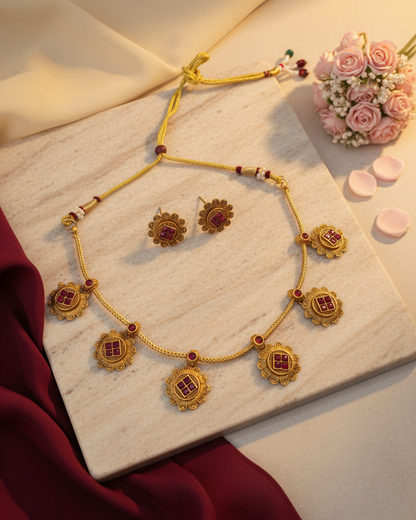 Floral Ruby Motif Necklace Set