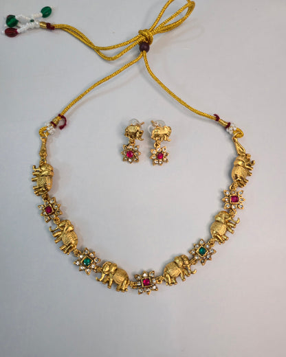 Elephant Floral Motif Necklace Set