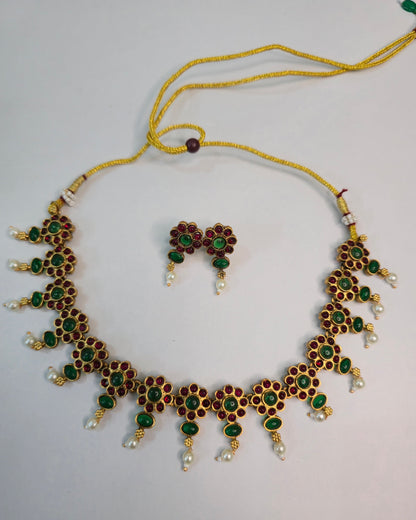 Floral Pearl Drop Necklace Set