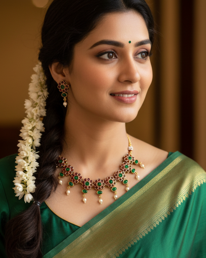 Floral Pearl Drop Necklace Set