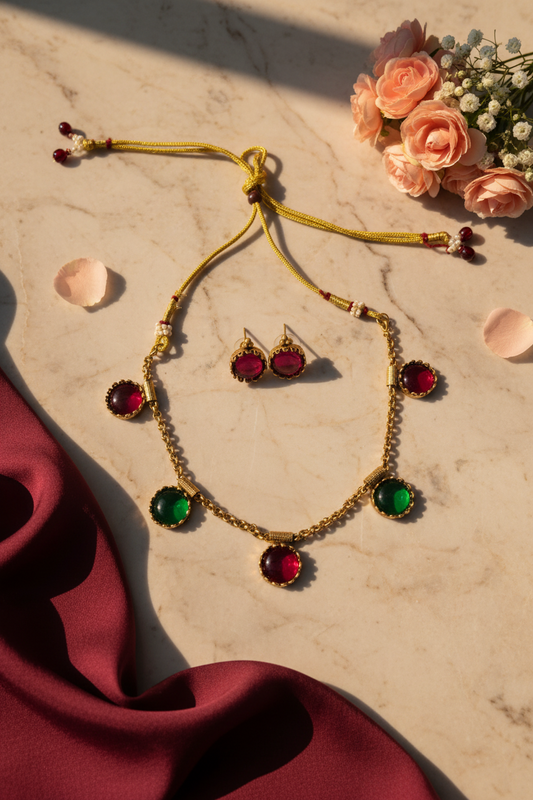 Dual Stone Drop Necklace Set