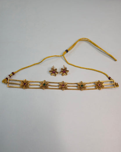 Floral Multi-Stone Chain Choker Set