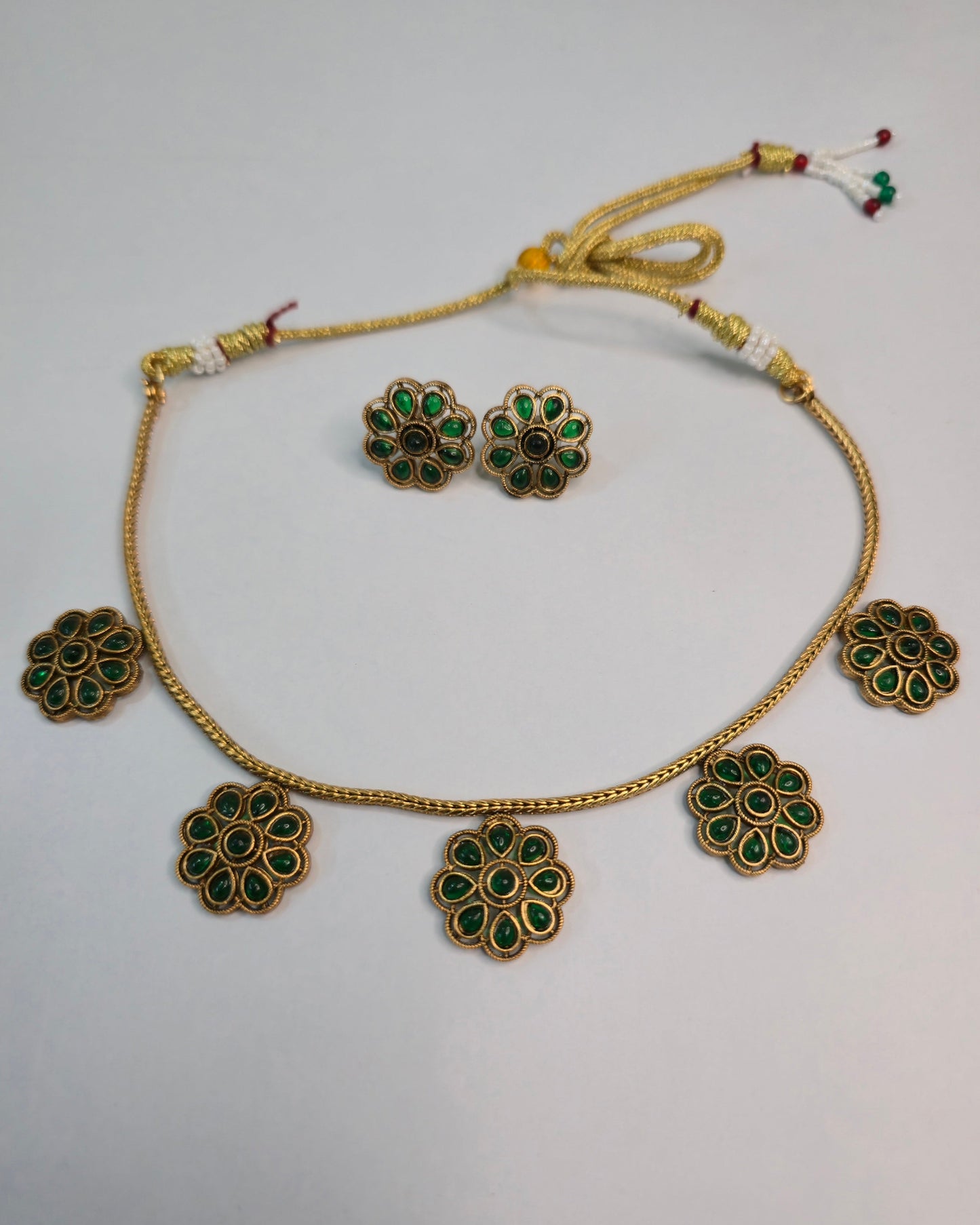 Emerald Tone Floral Necklace Set