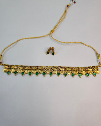 Coin Drop Green Accent Choker Set