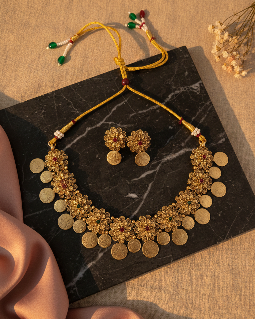 Pushpa Kasu Necklace Set
