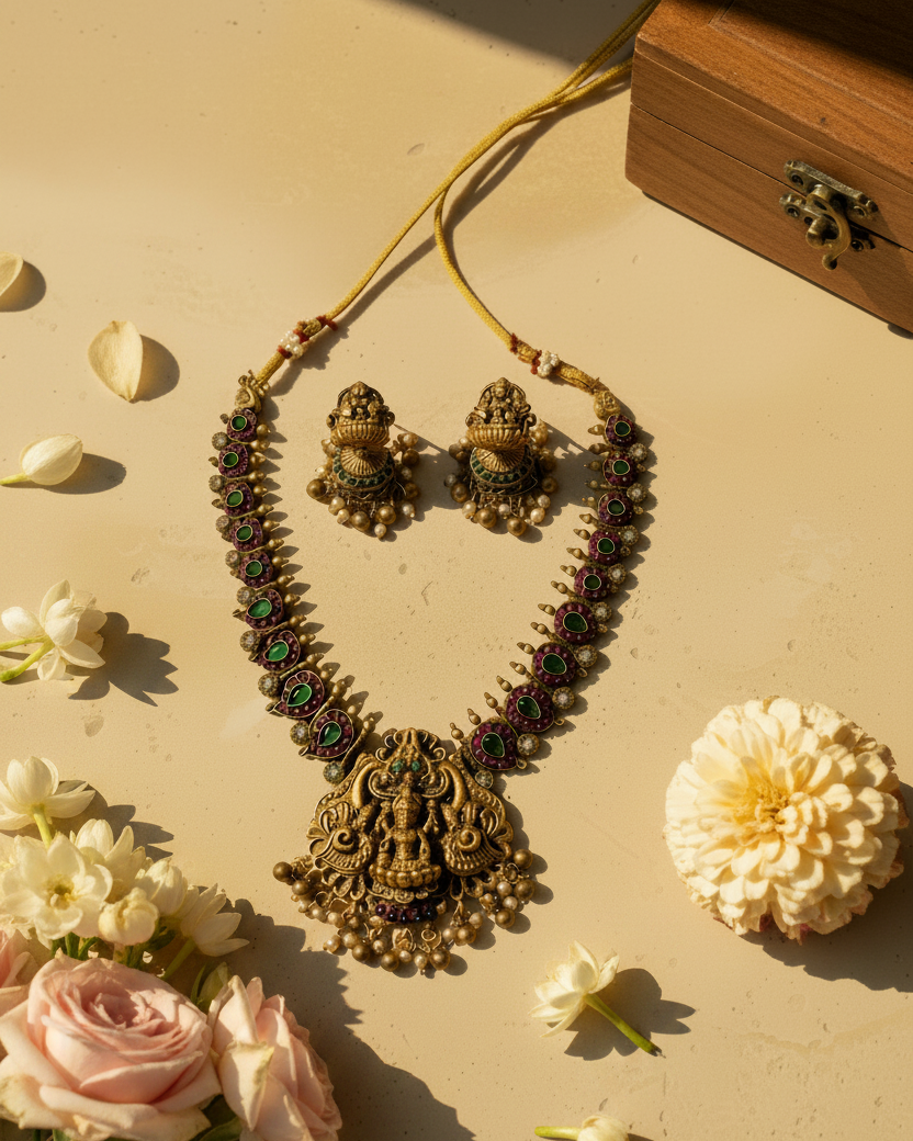 Ruby Emerald Lakshmi Necklace