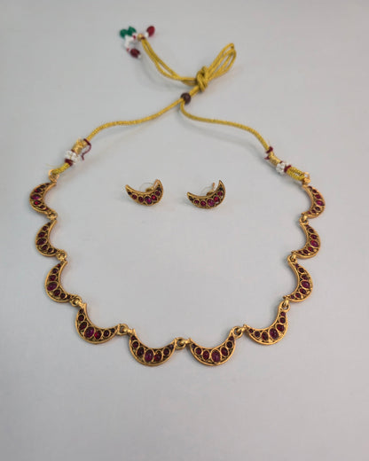 Ruby Crescent Necklace Set