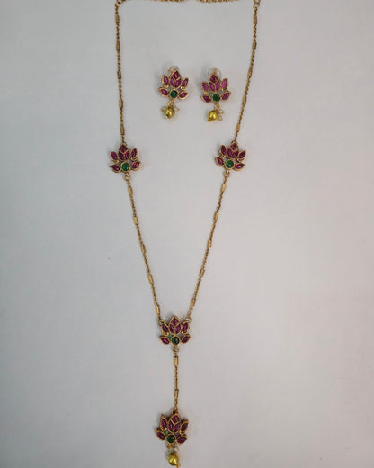 Lotus Drop Long Necklace Set