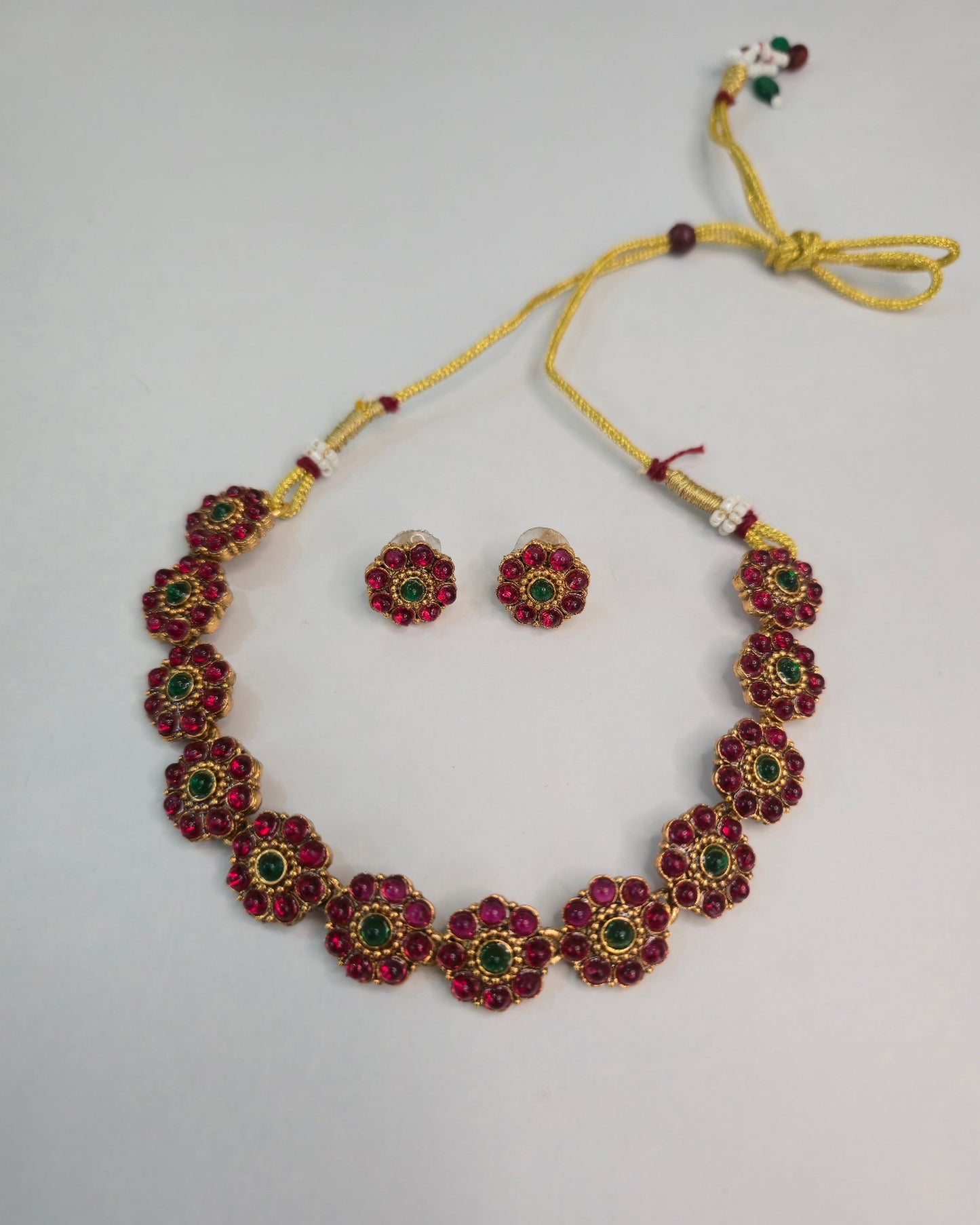 Ruby Floral Stone Necklace Set