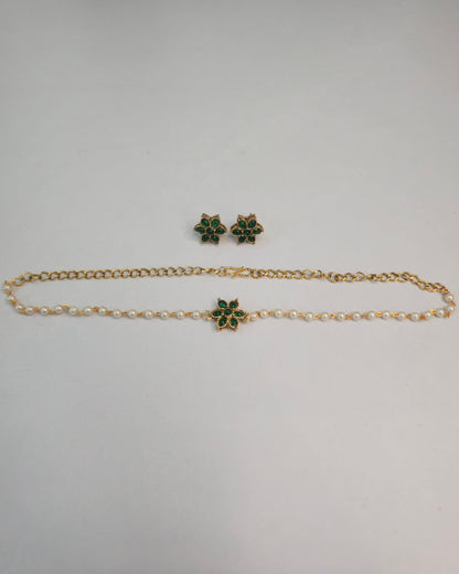 Emerald Floral Pearl Choker Set