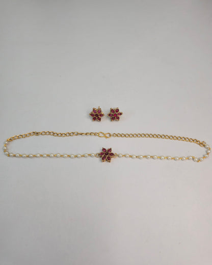 Ruby Floral Pearl Choker Set