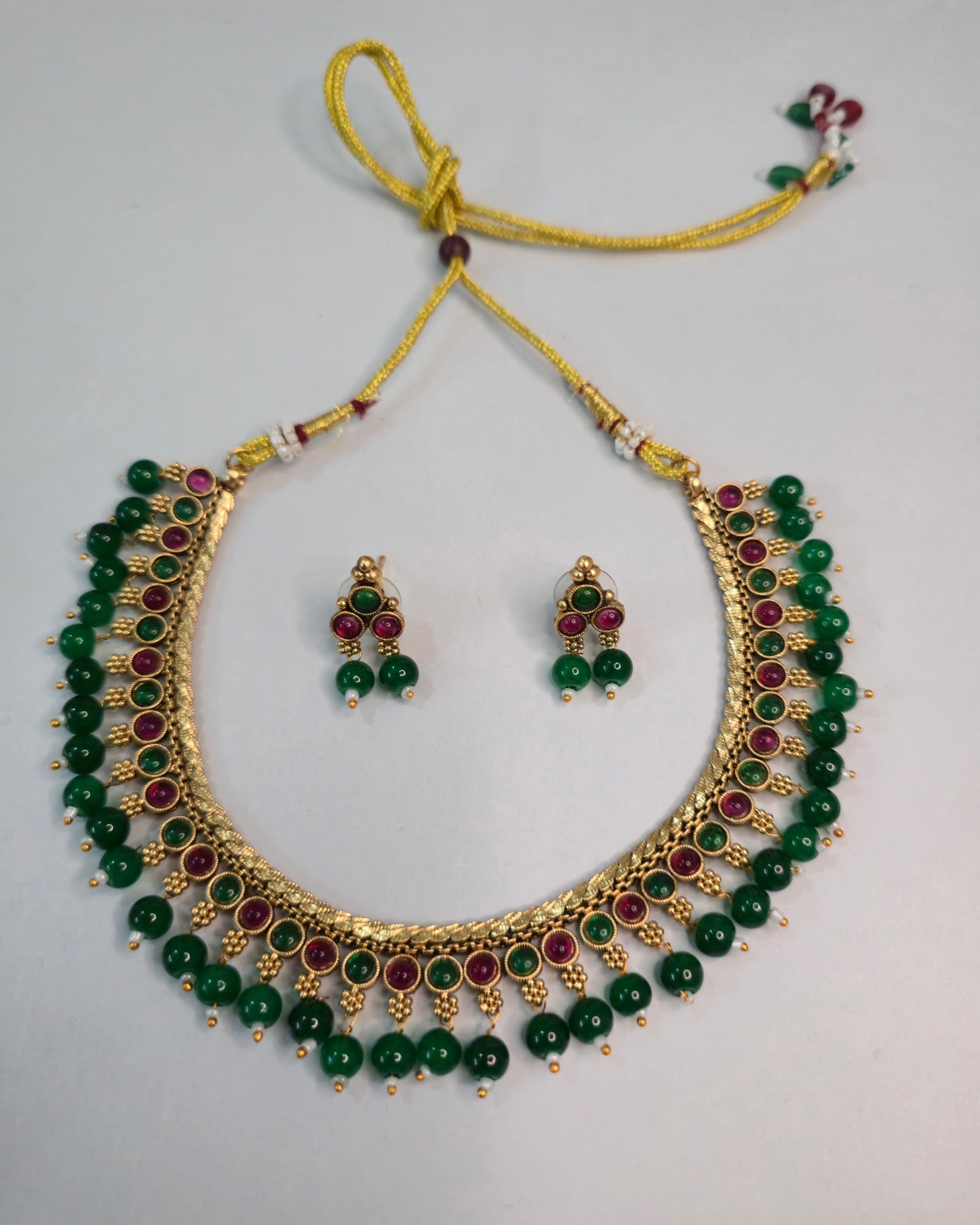 Emerald Ruby Fringe Necklace Set