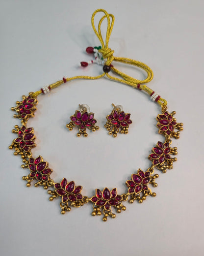 Ruby Lotus Floral Choker Set