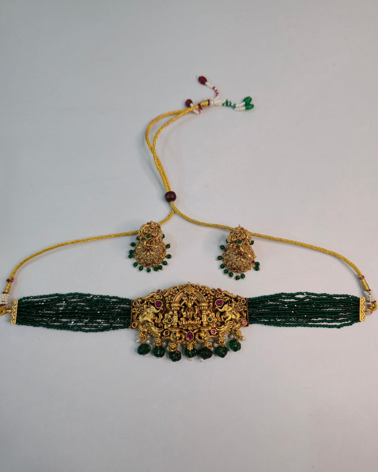Emerald Lakshmi Beaded Choker Set