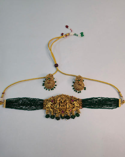 Emerald Lakshmi Beaded Choker Set
