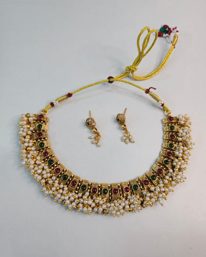Anagha Pearl Fringe Necklace Set