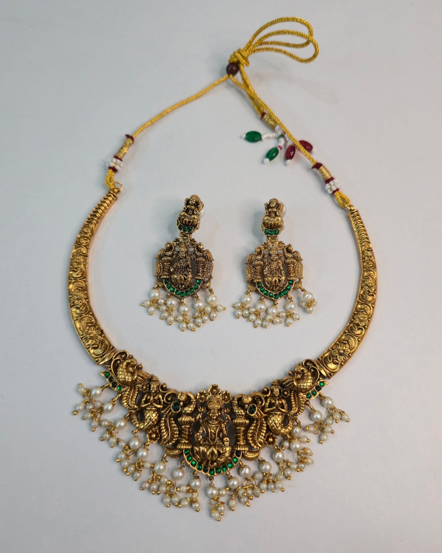 Mahika Lakshmi Pearl Temple Necklace Set