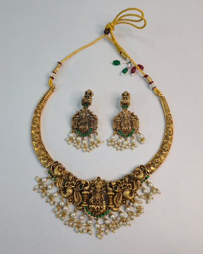 Mahika Lakshmi Pearl Temple Necklace Set