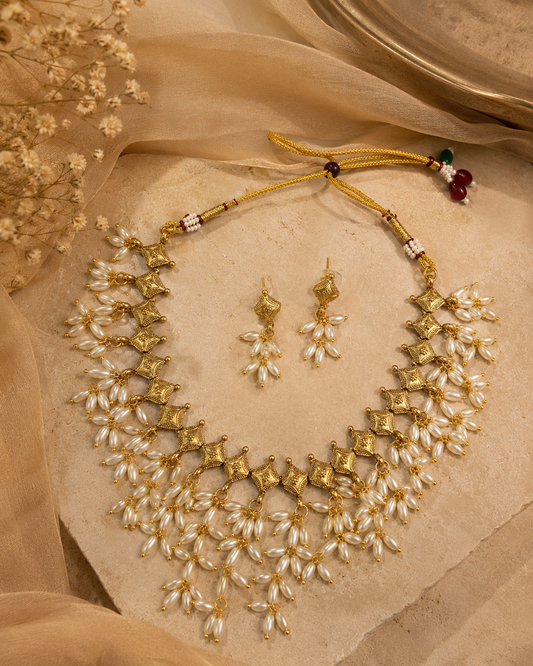 Mallika Pearl Fringe Necklace Set