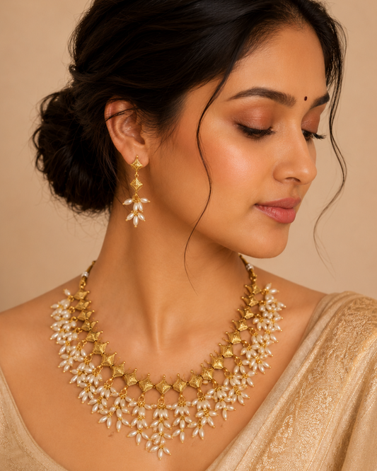 Mallika Pearl Fringe Necklace Set