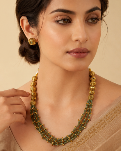 Aadhya Green Beaded Layered Necklace Set