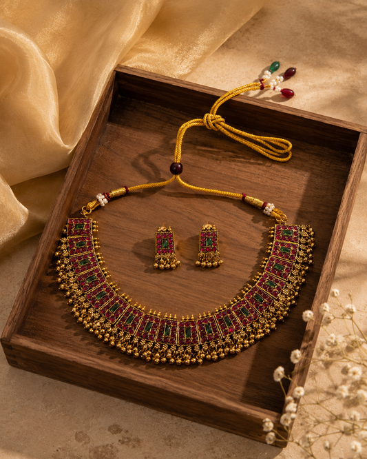 Charvi Ruby Green Necklace Set