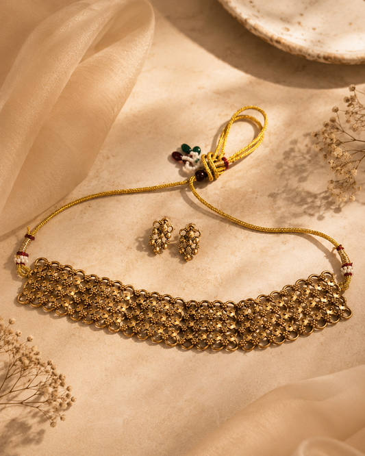 Antique Floral Mesh Choker Set