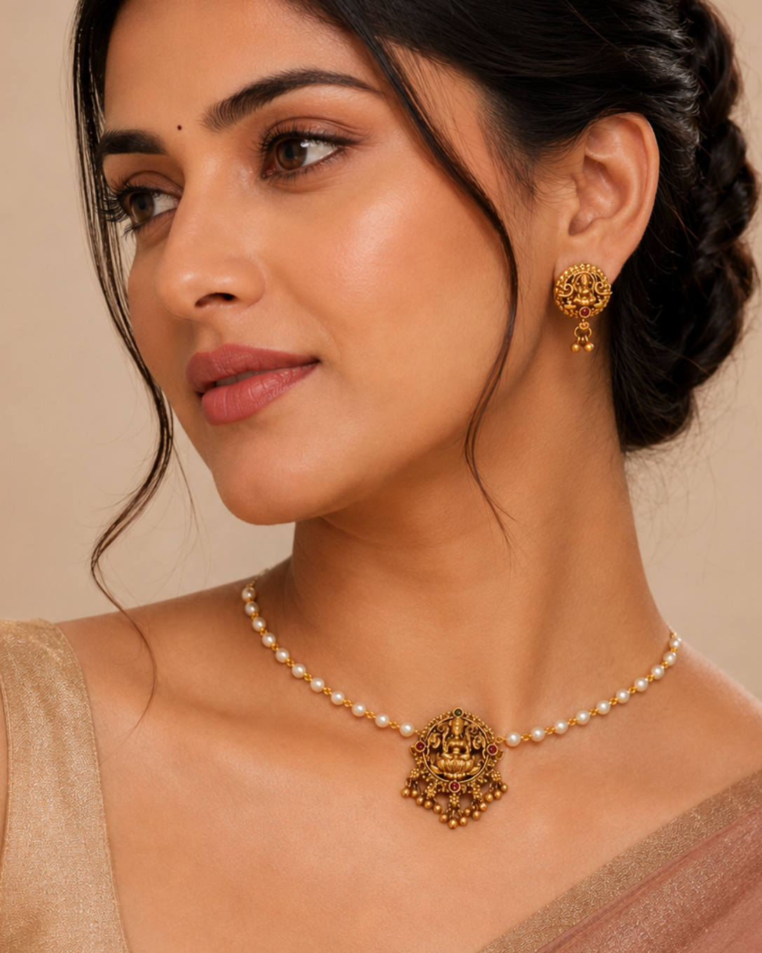 Pearl Lakshmi Pendant Choker