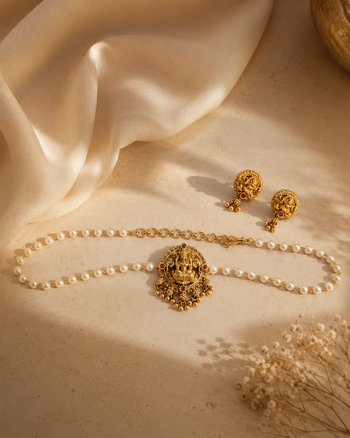 Pearl Lakshmi Pendant Choker