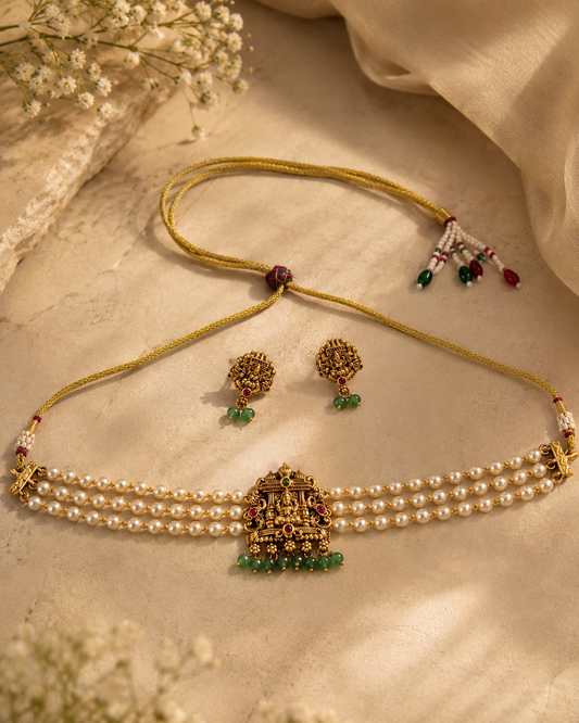 Pearl Lakshmi Temple Choker
