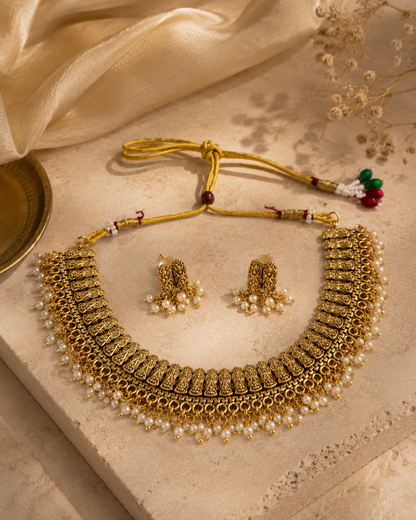 Anagha Temple Pearl Necklace Set