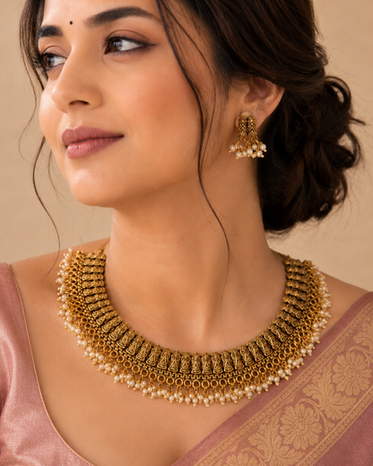 Anagha Temple Pearl Necklace Set