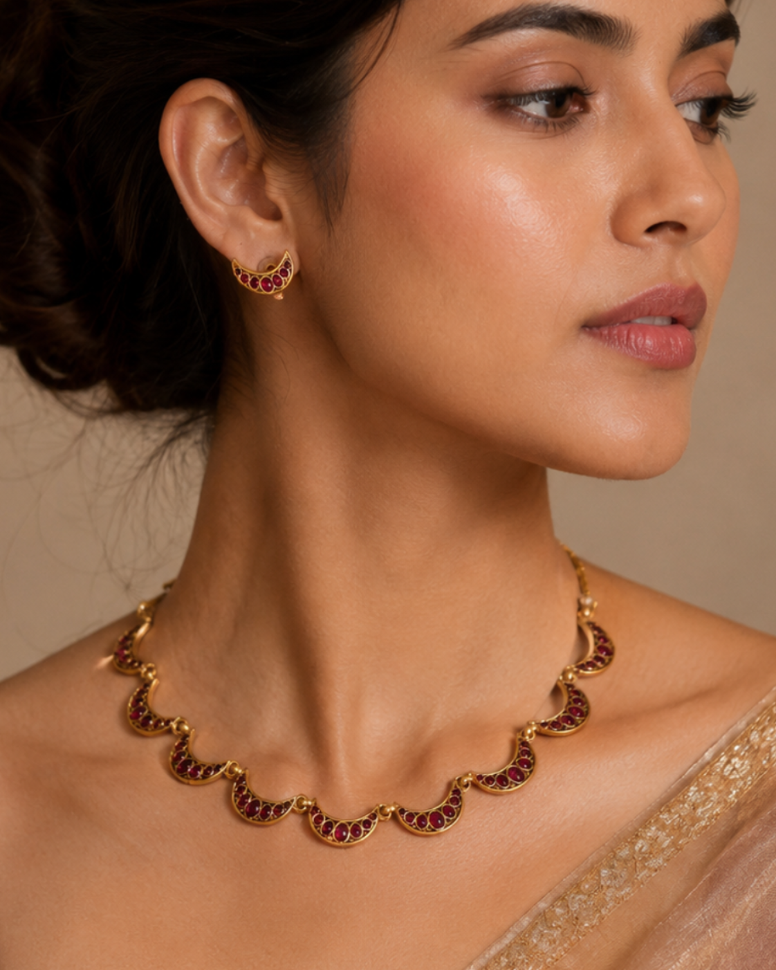 Ruby Crescent Necklace Set