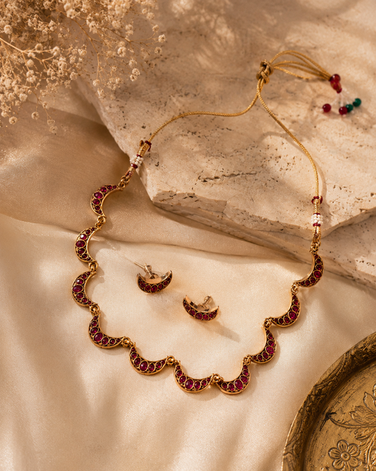 Ruby Crescent Necklace Set