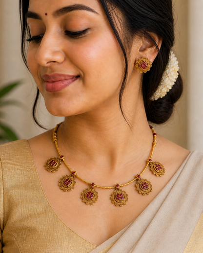 Floral Ruby Motif Necklace Set
