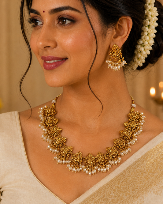 Lakshmi Pearl Fringe Necklace Set