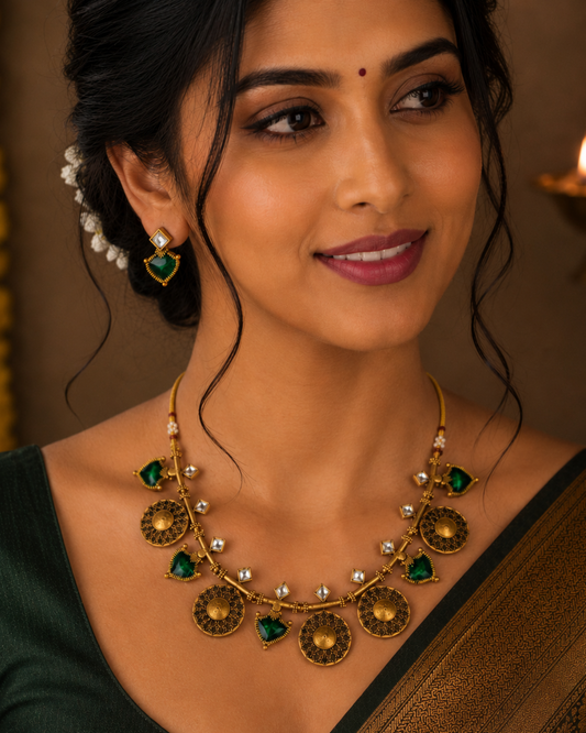 Emerald Coin Necklace Set