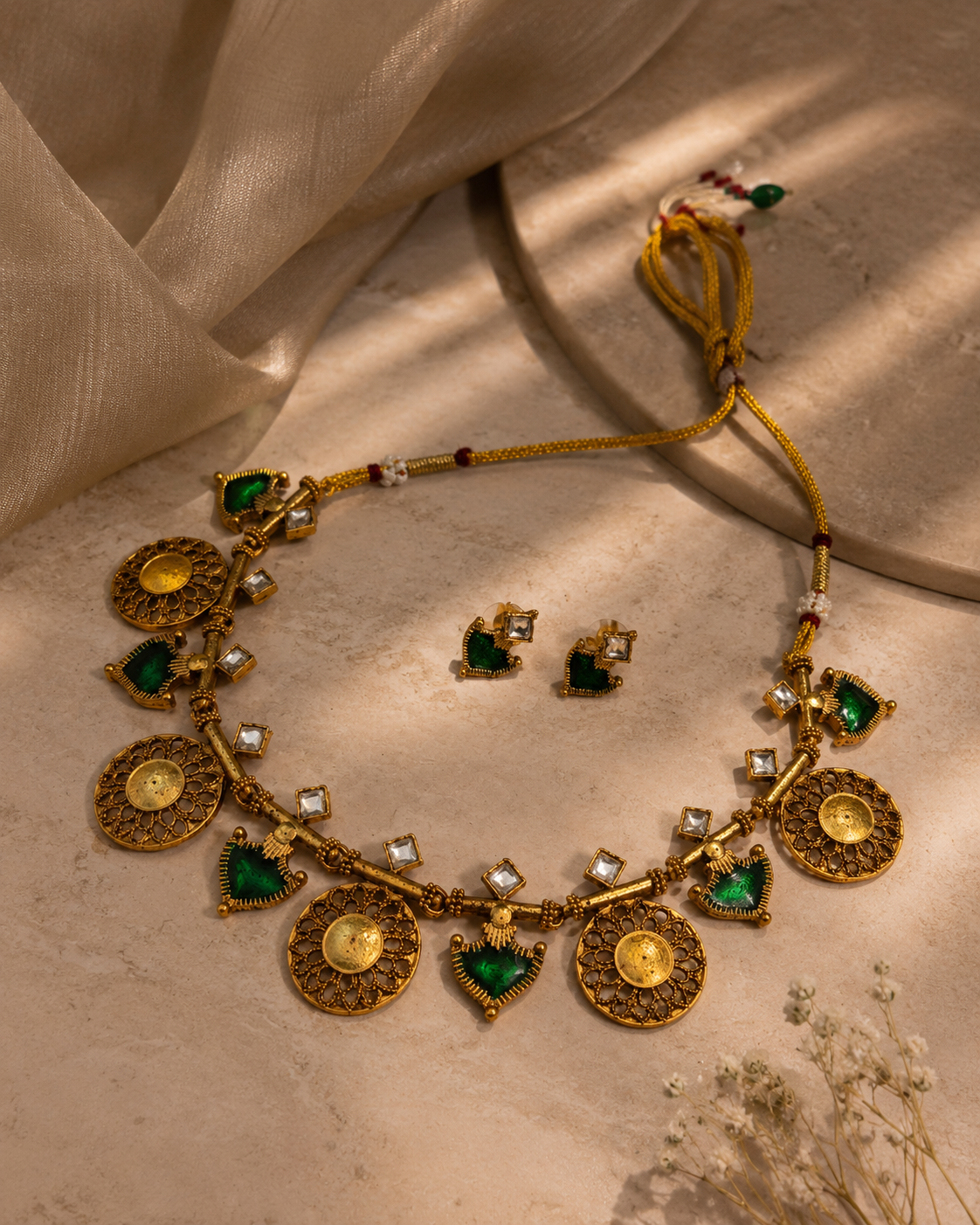 Emerald Coin Necklace Set