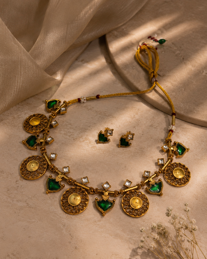 Emerald Coin Necklace Set