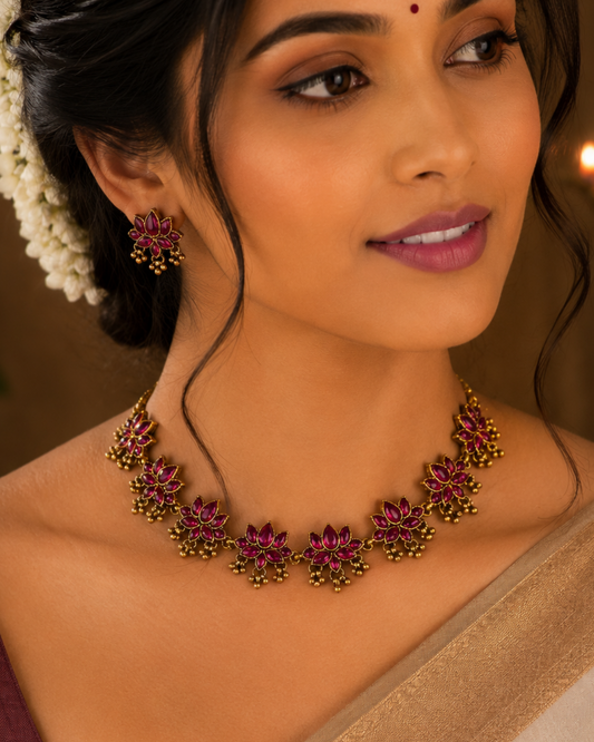 Ruby Lotus Floral Choker Set