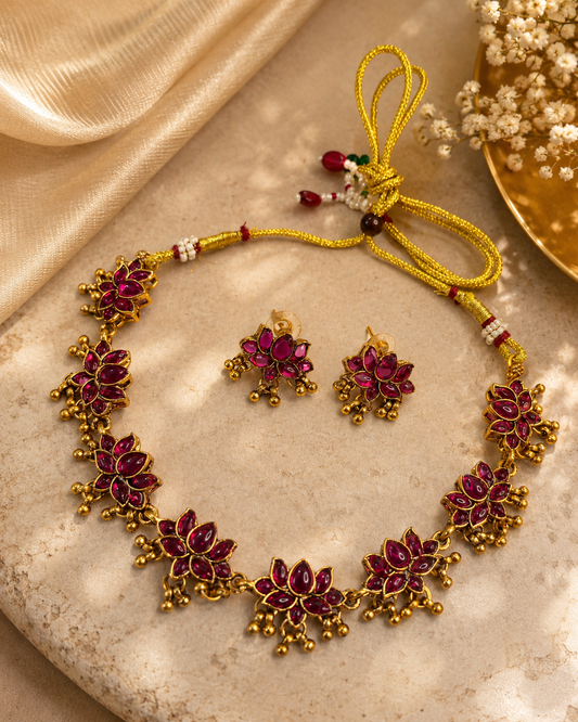 Ruby Lotus Floral Choker Set
