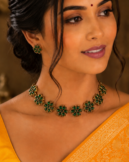 Emerald Floral Necklace Set